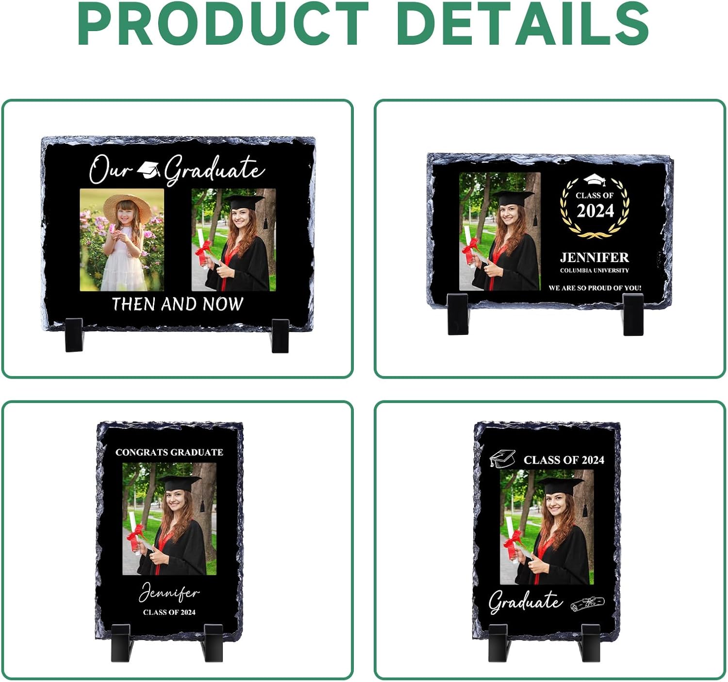 WACAR Personalized Graduate Picture Frame, Then and Now Custom Photo Frames with Text, Class of 2025 High School College Graduation present for Him Her, Customized Memorial Gifts for Graduates