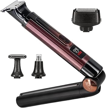 Self-Grooming Back Shaver for Men - Electric Body Groomer Kit with Adjustable Extension Handle, 4-in-1 Trimmer Set Body, Face, Nose, Hair, IPX6 Waterproof, LED Display & USB Rechargeable