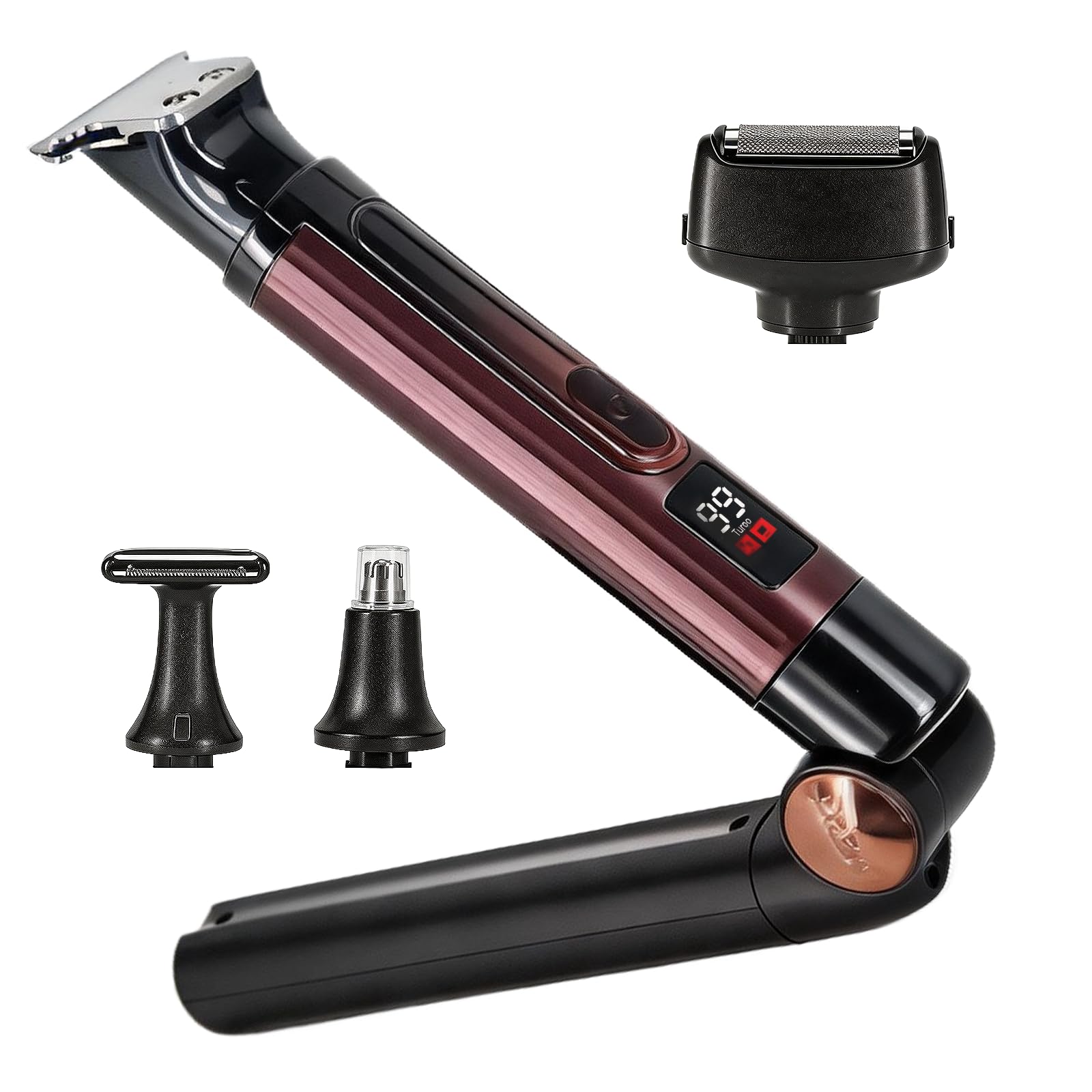 Rasoio per la schiena da uomo, kit elettrico per la toelettatura del corpo con manico di estensione regolabile, set di trimmer 4 in 1 (corpo, viso, naso, capelli), impermeabile IPX6, display a LED e