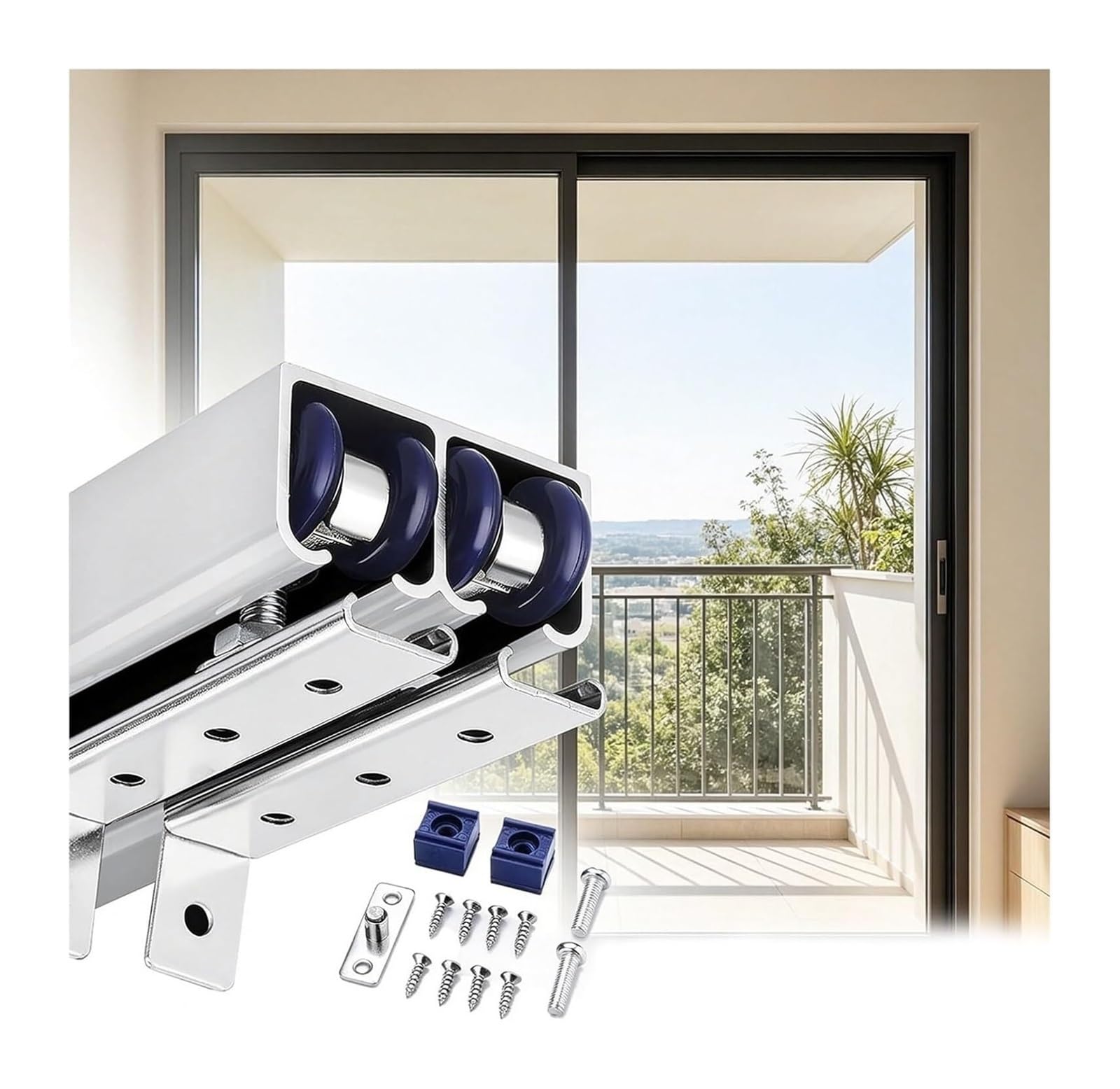 EBZFASO Sliding Door Track, Ceiling Mounted Dual Barn Door Track Hardware Kit,1m-4m, for Kitchen Cabinet(Silver,1.4m/4.6ft)
