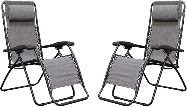 Caravan Canopy Infinity Zero Gravity Steel Frame Patio Deck Chair, Grey Pair