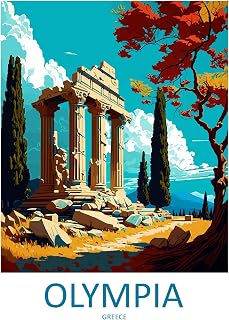 Olympia Greece Travel Poster Metal Tin Sign 8x12 Inch Ancient Ruins Wall Art for Home, Study, Gallery Decor
