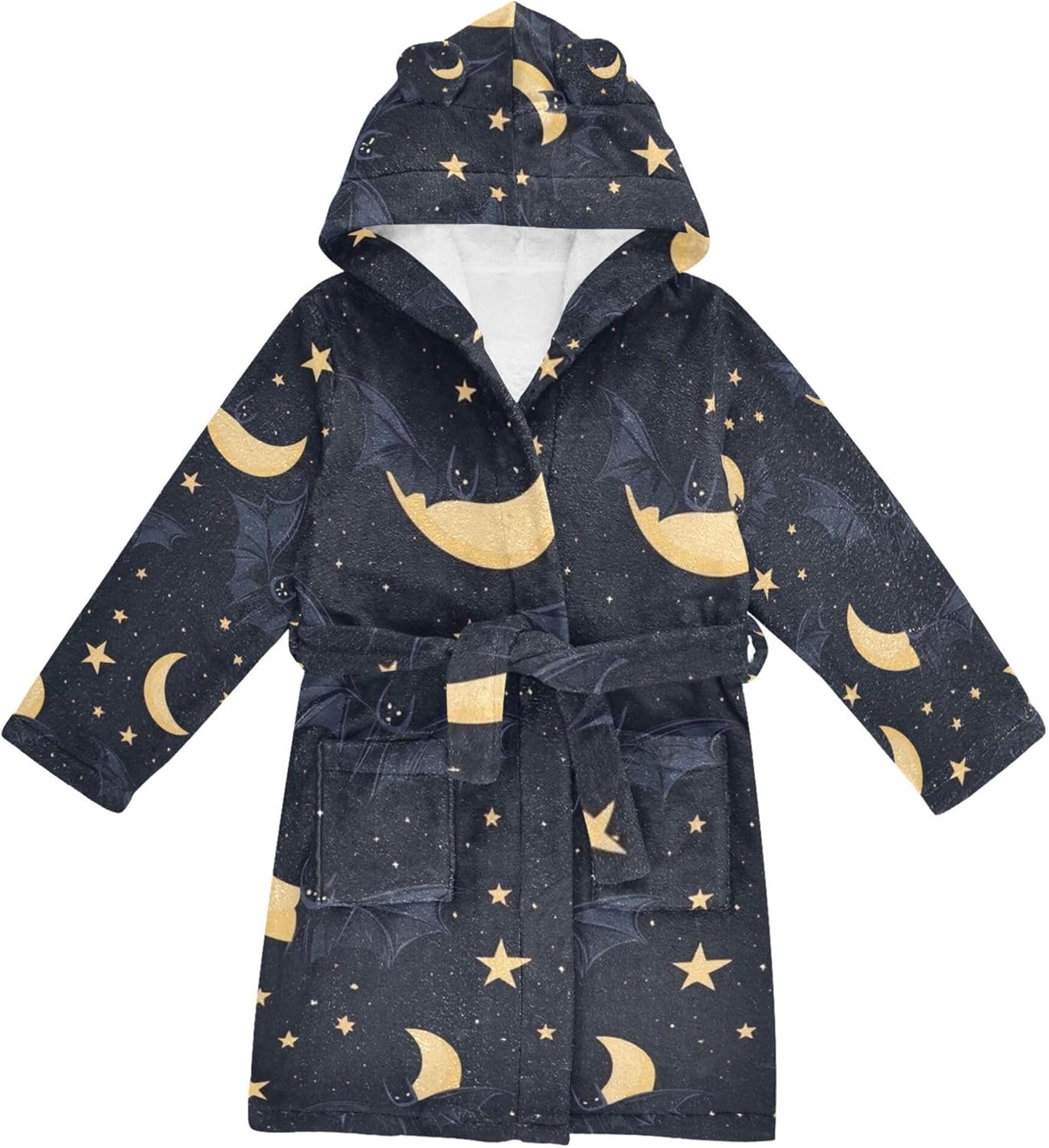 Halloween Bats Stars and Moons Bathrobe Hooded PJ Robe Soft Fleece Robe Pajama Sleepwears 2-12 Years