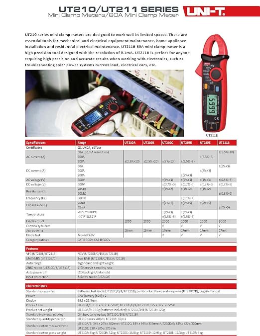Pinza amperimétrica digital UNI-T UT210A miniatura 6