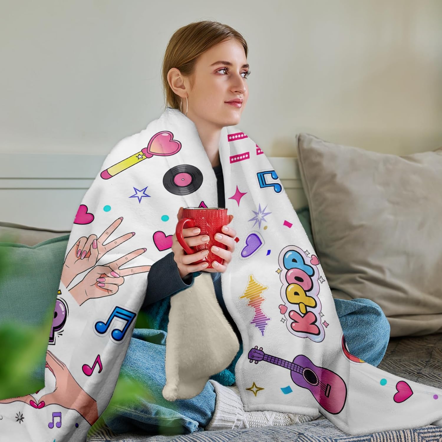 K Pop Blaneket Gifts for Girls - Kpop Blanket for Women Girls Kpop Merch K Pop Valentines Throw Blanket for Teen Girl, Kpop Lovers Gift for Friends Just a Girl Who Loves K-Pop Blankets 50x60in - Image 5