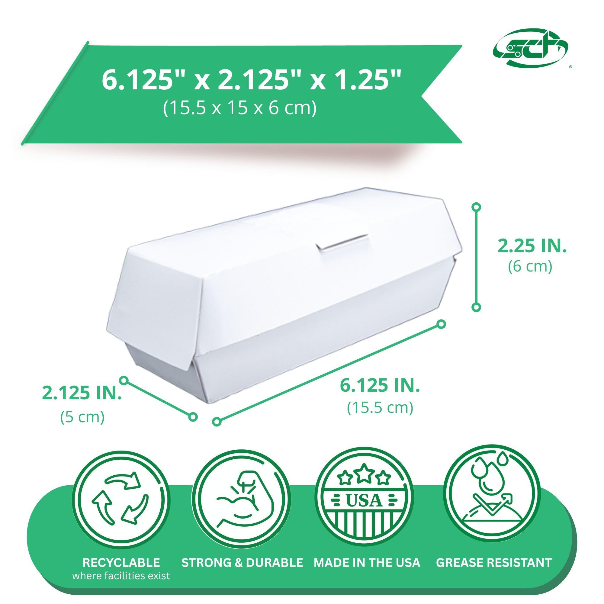 SCT Hot Dog Clamshell 500 Pack 6.125x2.125x2.25 White Tray Clamshell Hot Dog To Go Container Serving Boat Disposable Durable 0713 product thumbnail 4