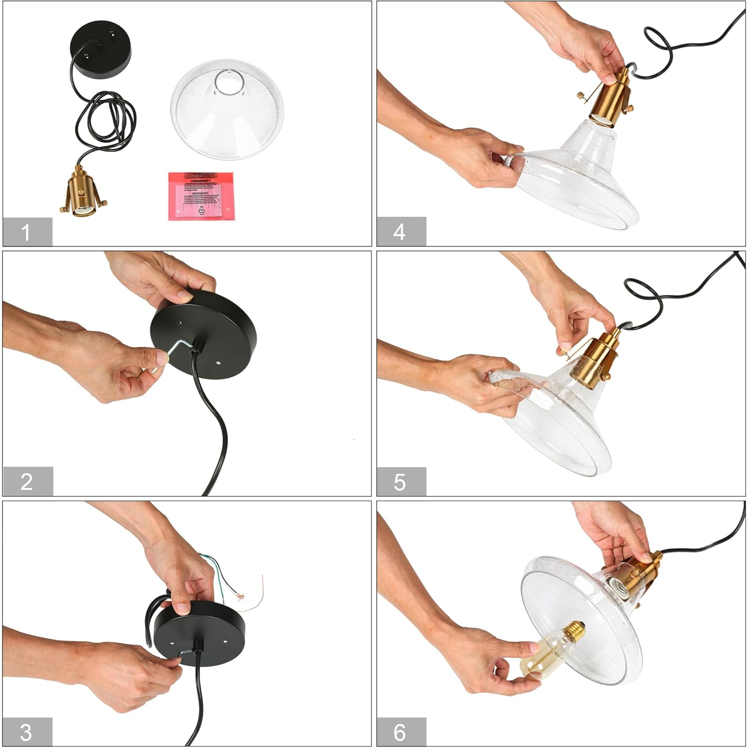 KSANA Gold Pendant Light, Modern 1-Light Pendant Lighting Fixture with Electroplated Brass Finish and Seeded Glass Shade for Kitchen is