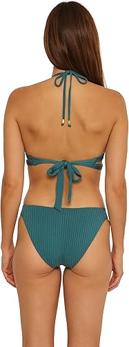 Miniatura 3 de Trina Turk Traje de baño para mujer con anillo Olympia acanalado halter en la parte superior ajustable, lazo trasero, traje de baño separado