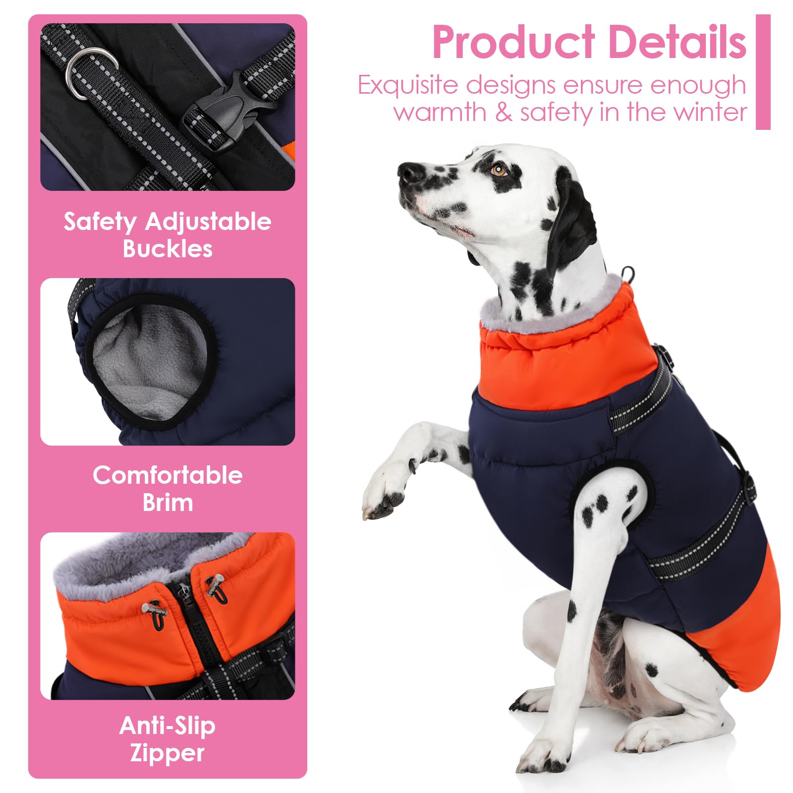 AOFITEE Abrigo grande para perro, chaquetas impermeables para perros con arnés, abrigo cálido con forro polar para perros grandes, traje de nieve, chaquetas con cremallera para perros para clima frío