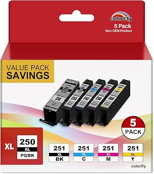 colorfly 250XL 251XL Ink Cartridge Compatible with Canon PGI-250XL BK and CLI251XL Color Replacing PIXMA MG6320 MG7120 IP8720 MG7520 Printer Ink cartridges