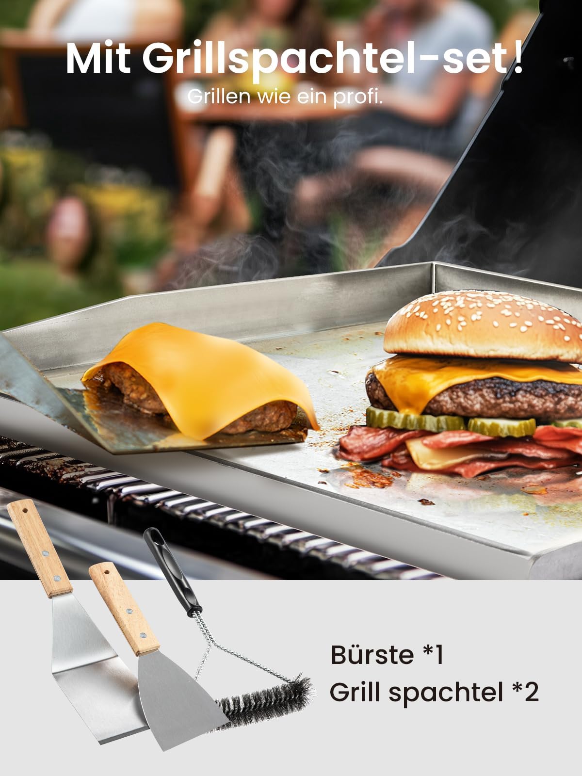 Youyijia Piastra per Barbecue Plancha in Acciaio Inox Massiccio da 4 mm con 2 Griglie e una Spazzola, Griglia a Gas con Angoli Sigillati, Perfetta per Barbecue a Gas e a Carbonella