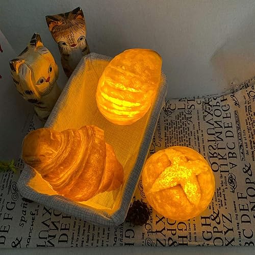 Miniatura 7 de Luz nocturna LED simulación 3D Croissant Bread Light Lámpara divertida Dormitorio Lámpara de noche Batería para el hogar Iluminación divertida