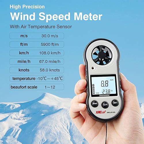 Vista 13 de Medidor digital de velocidad del viento, anemómetro, medidor de viento de mano, medidor de velocidad de flujo de aire para medir la velocidad