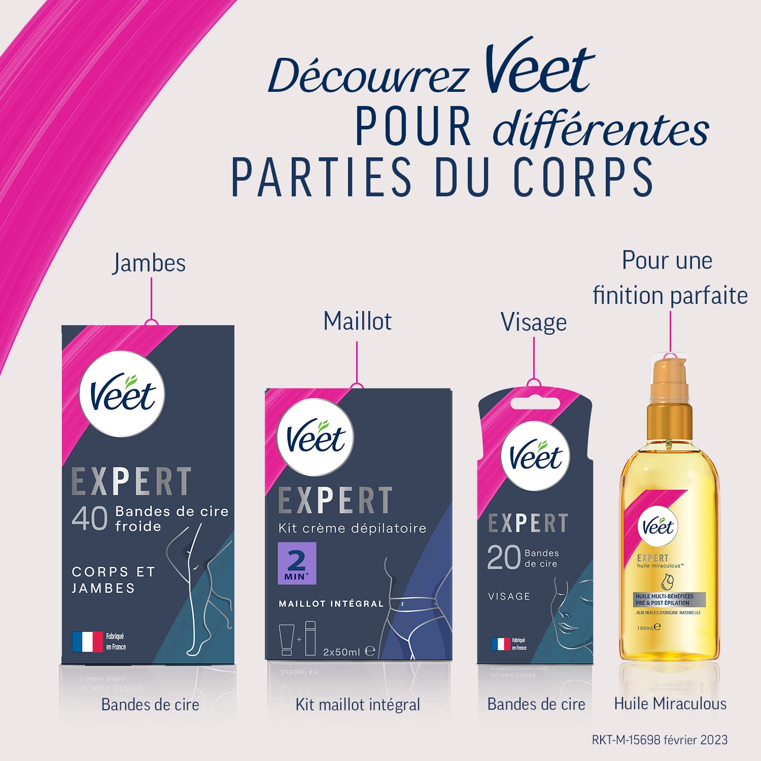 Veet EXPERT - 48 Bandes de Cire Froide Aisselles - Peaux Sensibles - Finition Parfaite - Epilation Longue Durée - Lot de 3x16 bandes