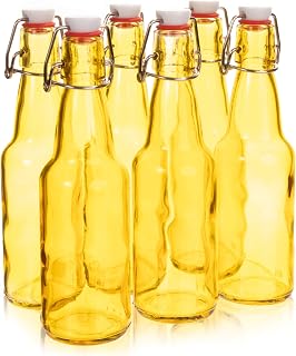 Cocktailor Glass Grolsch Beer Bottles (6-pack, 11 oz./330 mL) Airtight Seal with Swing Top/Flip Top Stoppers - Home Brewing Supplies, Fermenting of Alcohol, Kombucha Tea, Wine, Soda - Yellow