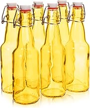 Glass Grolsch Beer Bottles (6-pack, 11 oz./330 mL) Airtight Seal with Swing Top/Flip Top Stoppers - Home Brewing Supplies, Fermenting of Alcohol, Kombucha Tea, Wine, Soda - Yellow