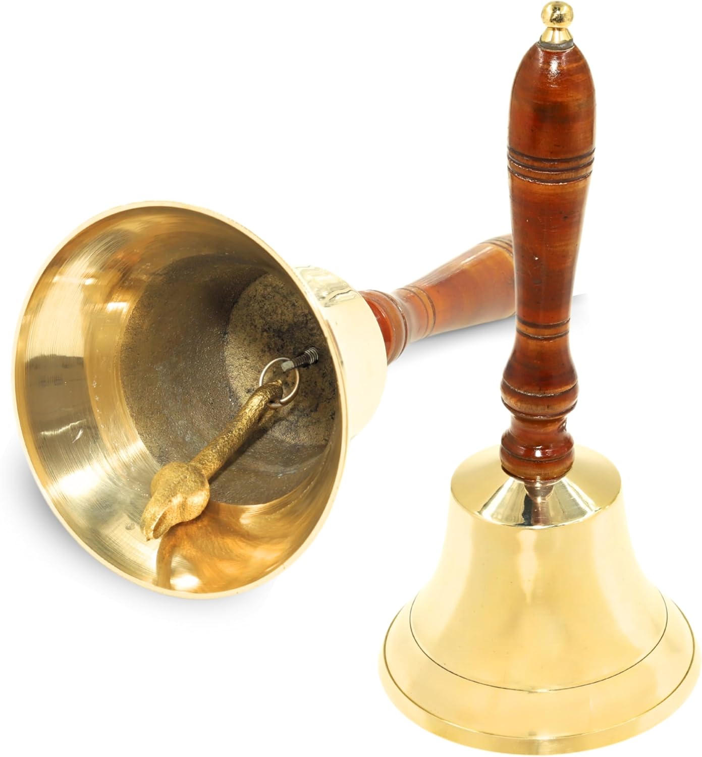 Vintage Solid Brass Handheld Service Bell Loud Ringing, 11"x 5" Large Bell | Polished Brass Handheld Bell for Office, Restaurant, Kitchen, and Reception