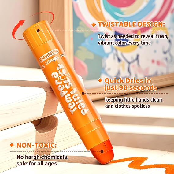 Toidgy 144 Pcs Tempera Paint Sticks, 12 Classic Colors, Washable Solid Paint Sticks for Kids Toddlers, Painting Art Supplies for Classroom Students, Class Pack, Non-Toxic, Quick Drying, Back to School Supplies Bulk