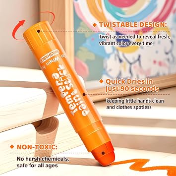 Toidgy 144 Pcs Tempera Paint Sticks, 12 Classic Colors, Washable Solid Paint Sticks for Kids Toddlers, Painting Art Supplies for Classroom Students, Class Pack, Non-Toxic, Quick Drying, Back to School Supplies Bulk