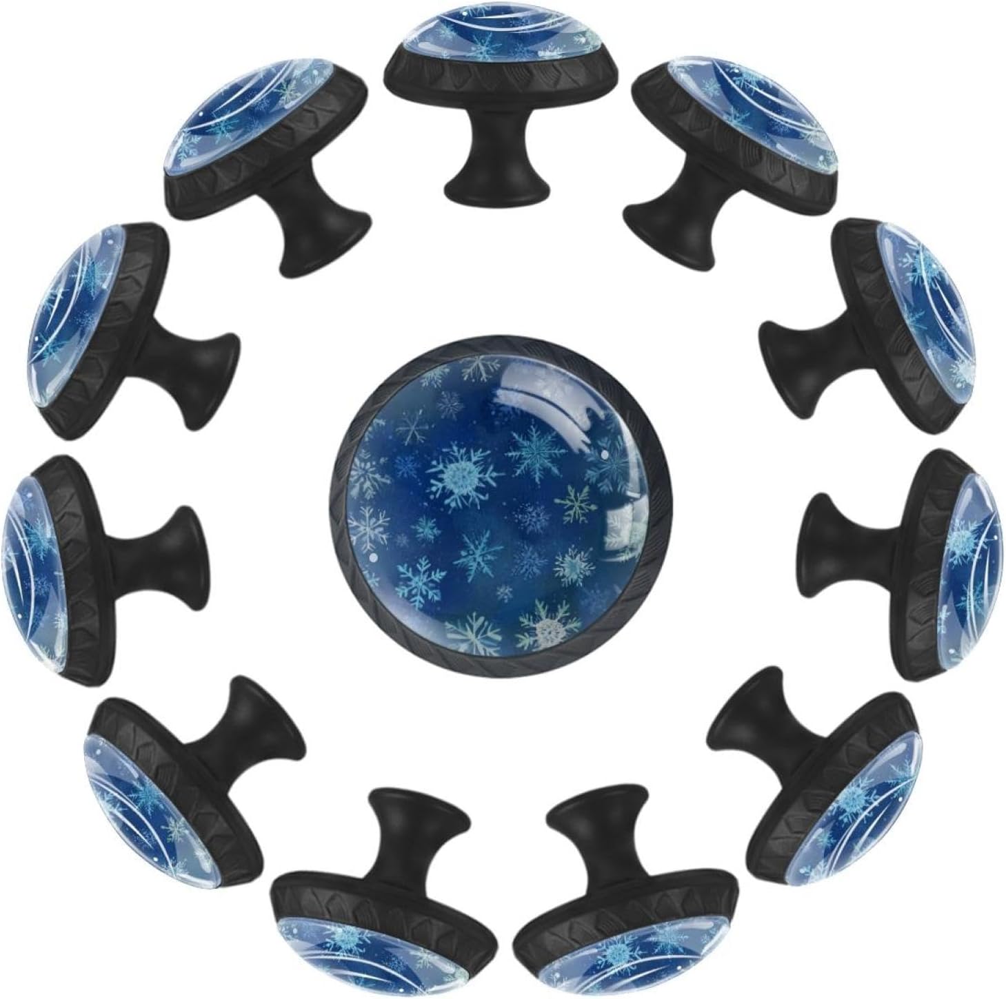 Black Abstract Geometric Stripes Lines (5) Decorative Cabinet Knobs with Screws, Glass Drawer Knobs for Kitchen Bathroom Furniture