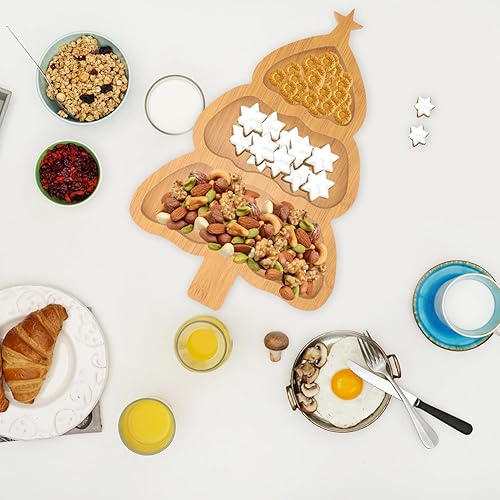 Miniatura 2 de Luxshiny Plato con forma de árbol de Navidad, plato de aperitivo de madera, bandeja para servir árbol de Navidad, tableros de charcutería, platos de
