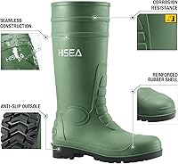 Vista 2 de HISEA Botas de lluvia para hombre con vástago de acero, calzado protector de goma impermeable, botas de lluvia de PVC sin costuras, botas de trabajo