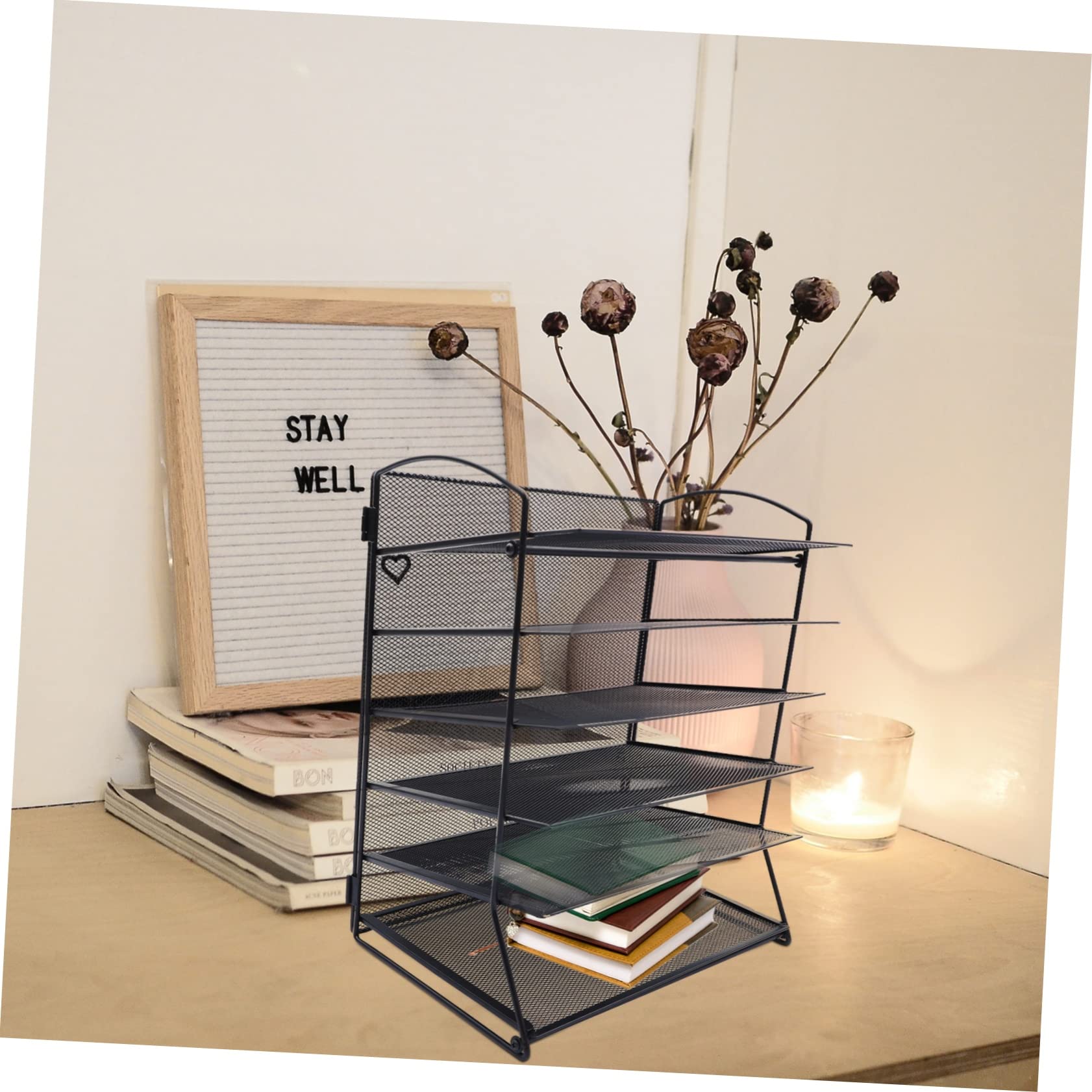 Organizador de Documentos de Escritorio de Hierro, Estante de Malla Multicapa Desmontable para Archivos y Revistas, Oficina y Estanterías