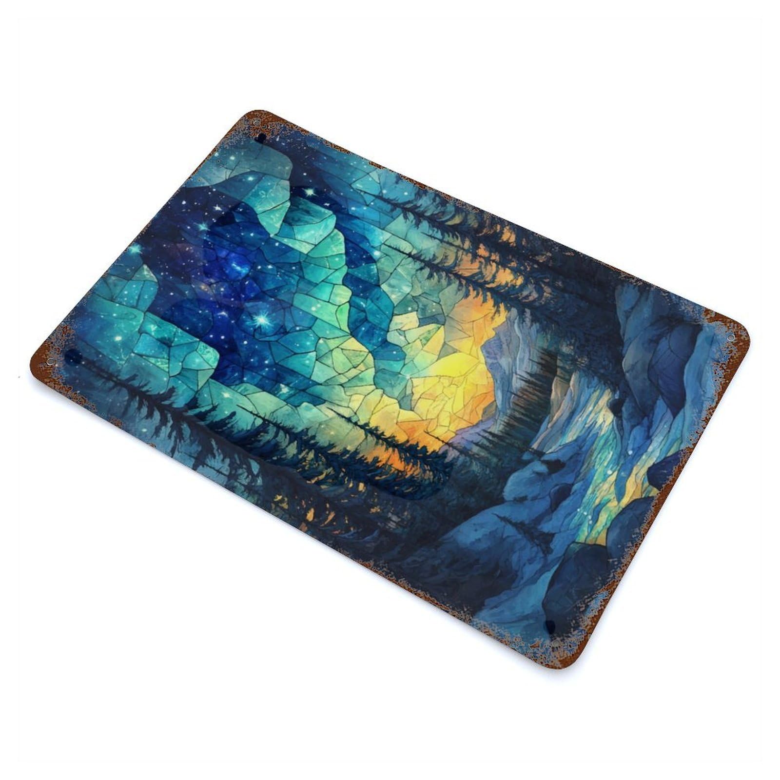 Stained Glass Night Sky Weathered Tin Sign 11.8"x7.9", Novelty Wall Decor for Garage, Pub Or Kitchen