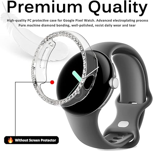 Miniatura 2 de Miimall Paquete de 2 fundas compatibles con Google Pixel Watch, marco de diamantes de imitación de cristal para mujeres y niñas, funda protectora de