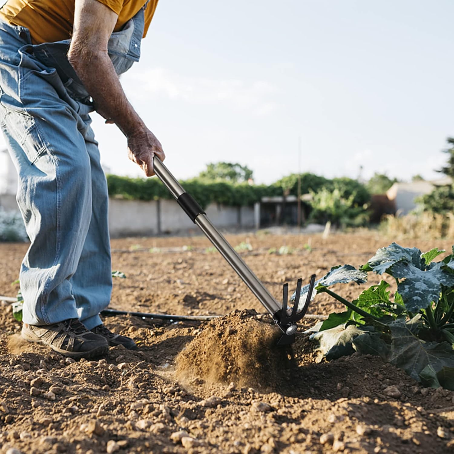 FLY HAWK Cultivator Hoe Garden Tool,45 inches Extended Reach Double Hoe and Cultivator,Strong & Sharp Hoeing and Loosening Soil Hand Tool, Comfort Handle & Anti-Rust Steel Head : Patio, Lawn & Garden
