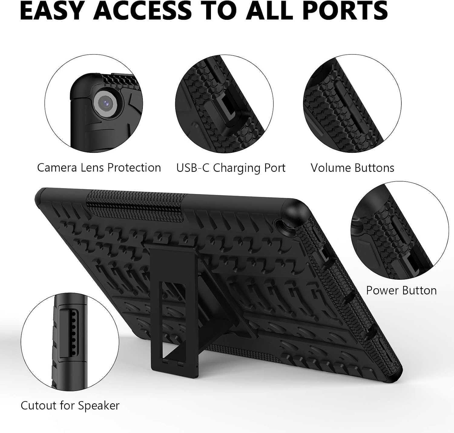 ROISKIN Armor Rugged Dual Layer Kickstand Case Cover Compatible with Tablet 10.1 inch 9th/7th Generation