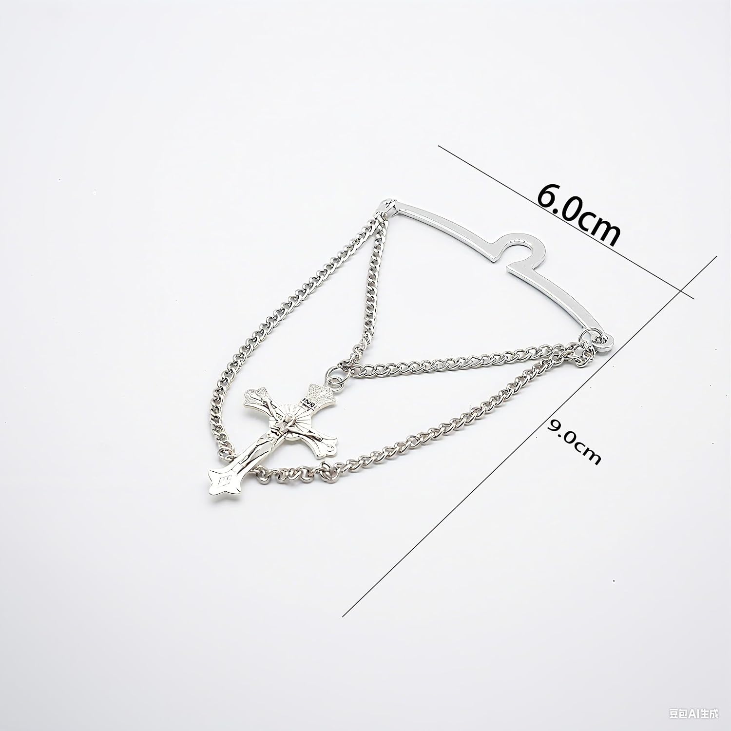 Men's Silver Gold Black Tie Chain 1.97" Personalised Cross Tie Clip with Double Chain Business Wedding Jewelry Gift image 2