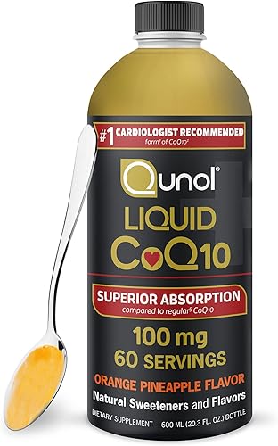 Qunol CoQ10 líquido de 100 mg suplemento natural de absorción superior forma de coenzima Q10 antioxidante para la salud del corazón sabor a piña