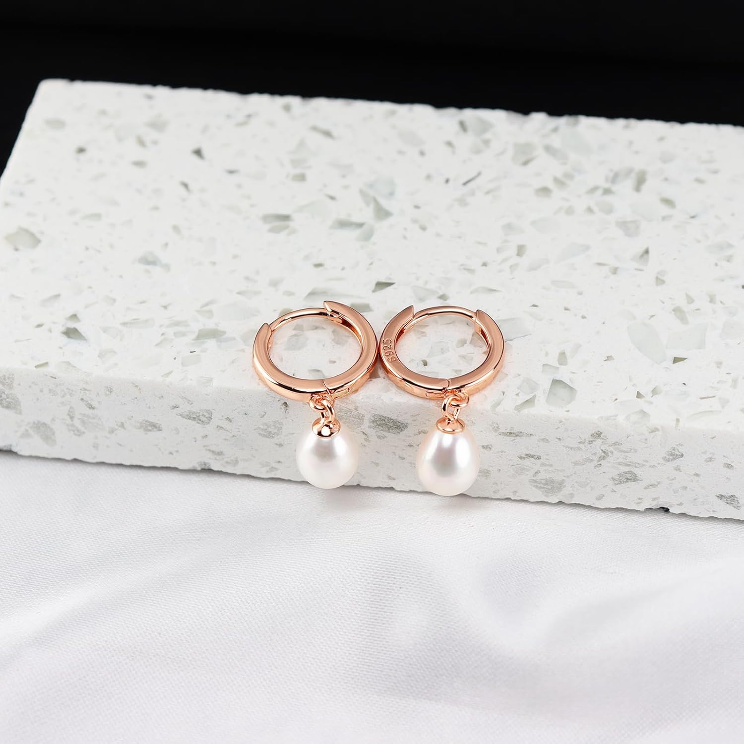 925 Sterling Silver Freshwater Cultured Pearl Earrings 18K Gold Plated Hoop Earrings Dangle Pearl Eardrop