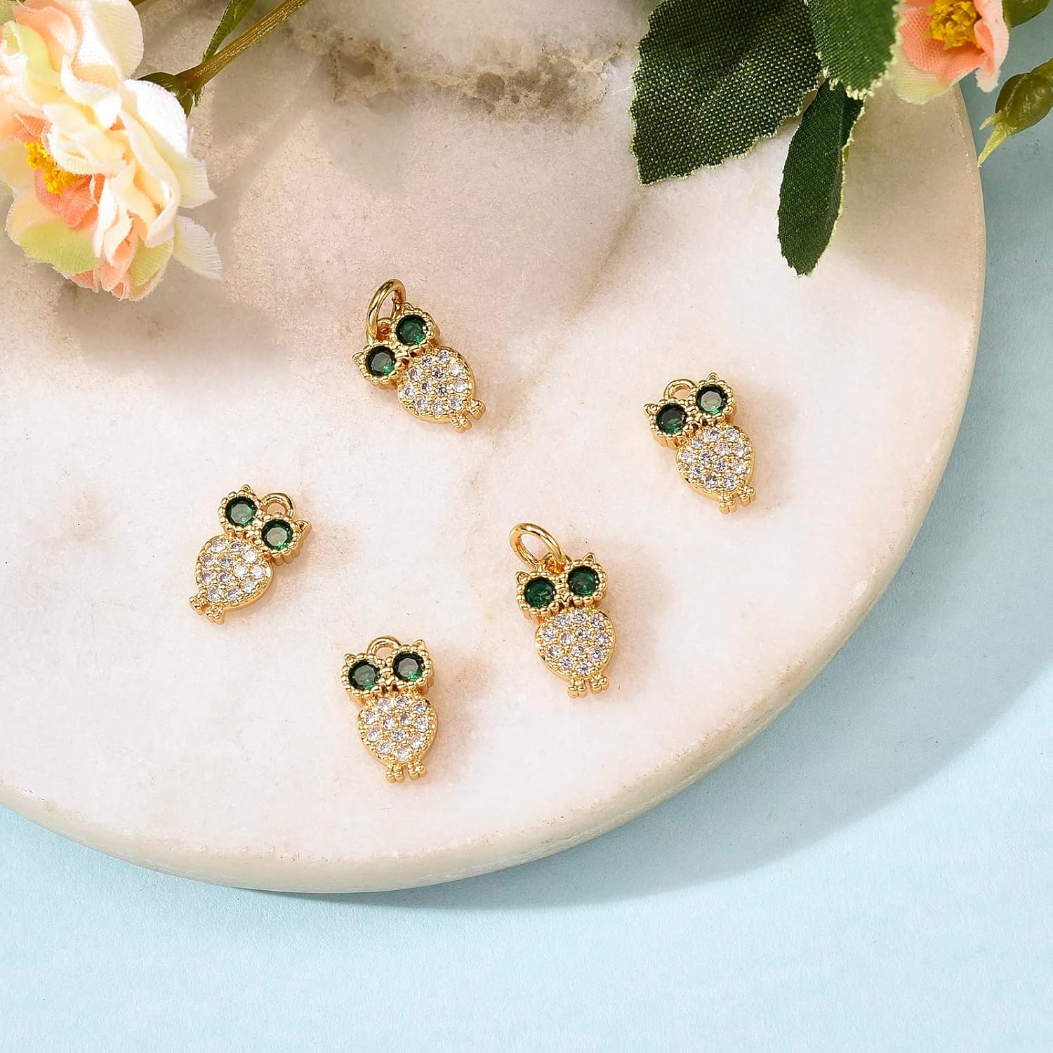 6 Pieces Owl Charm Pendant Owl Cubic Zirconia Charms Pendant Real 18K Gold Plated for Jewelry Necklace Bracelet Earring Making Craft - Image 3