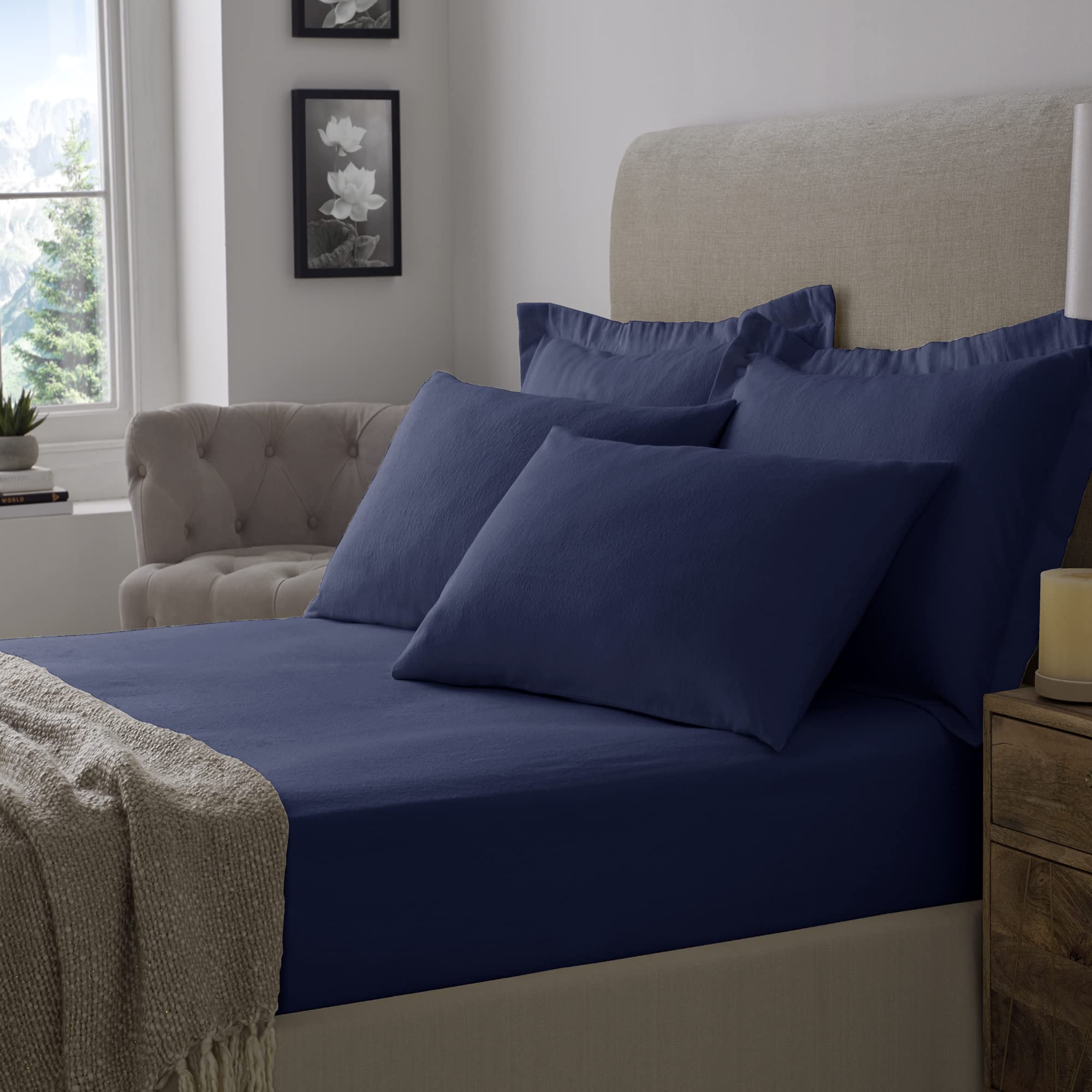 Xquisite Home Furnishings Navy Flannelette 100% Brushed Cotton Soft 16"/40Cm Extra Deep Fitted Sheets (Single, )