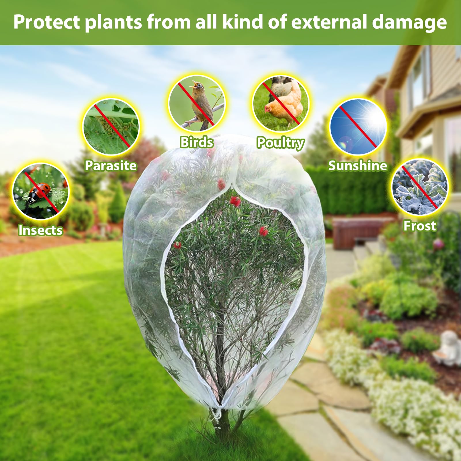 2 Pezzi Rete Protezione Alberi da Frutto 2 x 2,4m con Cerniera e Coulisse, Rete Anti Insetti per Giardino, Piante, Fiori, Verdura, Protezione da Uccelli, Rete da Giardino per Alberi da Frutto