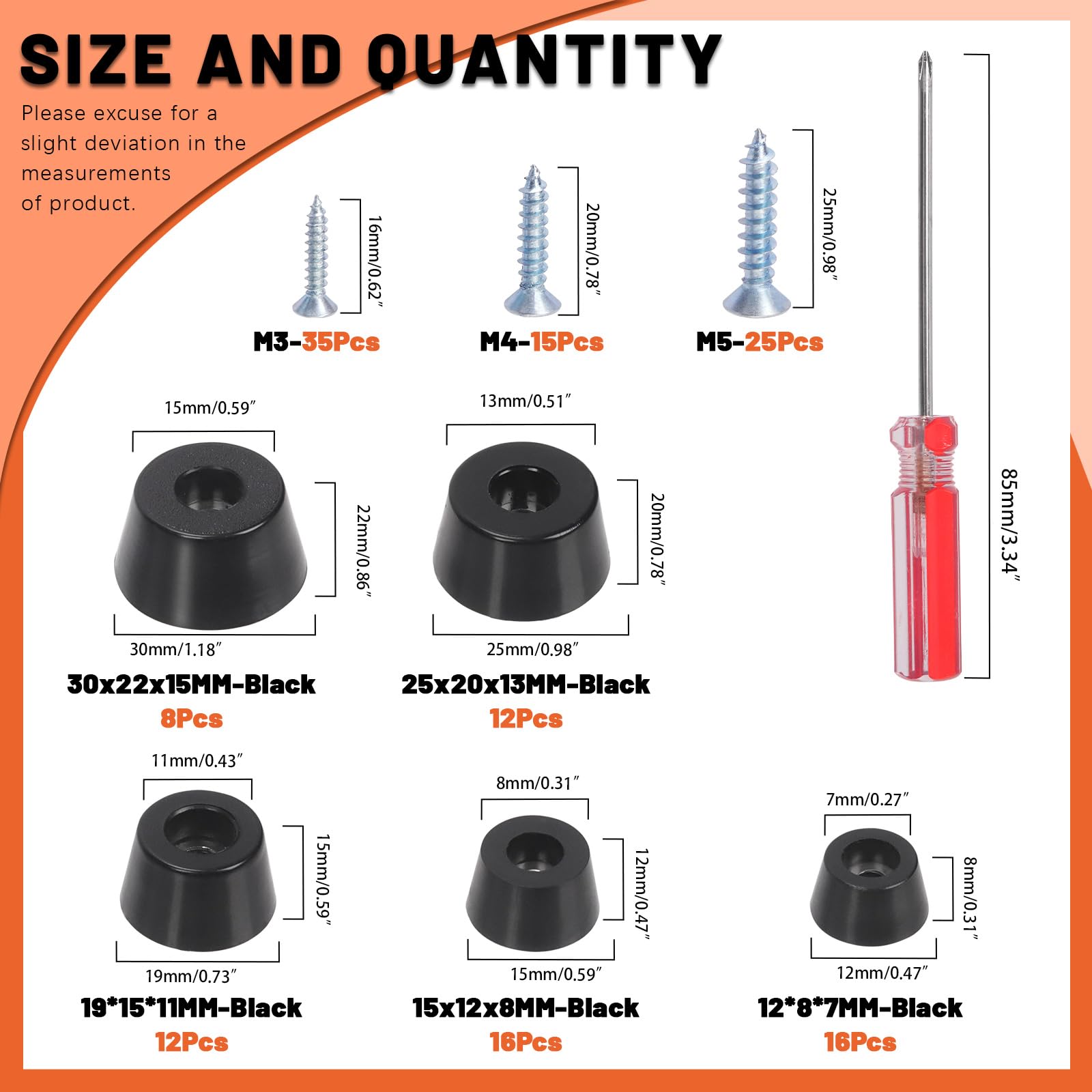 Tanstic 64Pcs Five Sizes Cutting Board Feet Non Slip Rubber Feet Black Rubber Feet Small Rubber Feet with Screws and Screwdriver for Appliances Furniture - Image 2
