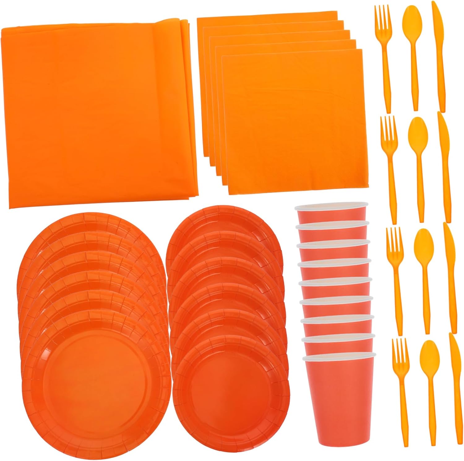 LIFKOME Orange Themed Party Supplies Paper Plates Cups Napkins Cutlery Decorative Tablecloth for Birthday
