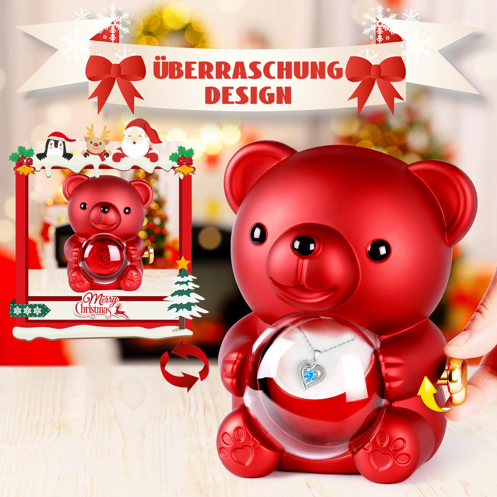 Ewige Rosen Bär Geschenkbox mit Blauer Halskette,Frauen Gesch | Rosen Teddybär für Frauen, Freundin Jahrestag, Geburtstag, Thanksgiving, Valentinstag, Weihnachten, Schulanfang