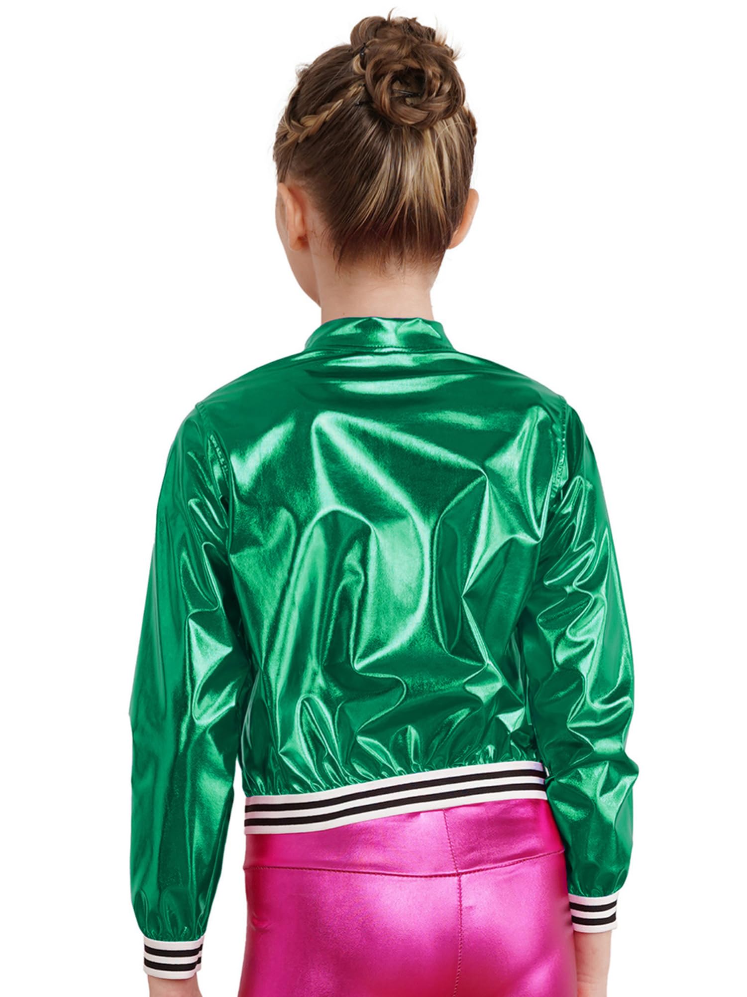 iEFiEL Dziecięca kurtka baseballowa dla chłopców i dziewczynek, krótka kurtka typu wetlook, kurtka z długim rękawem, bluza w stylu vintage, dyskoteka, kostium Y2K, na karnawał, Halloween, imprezę