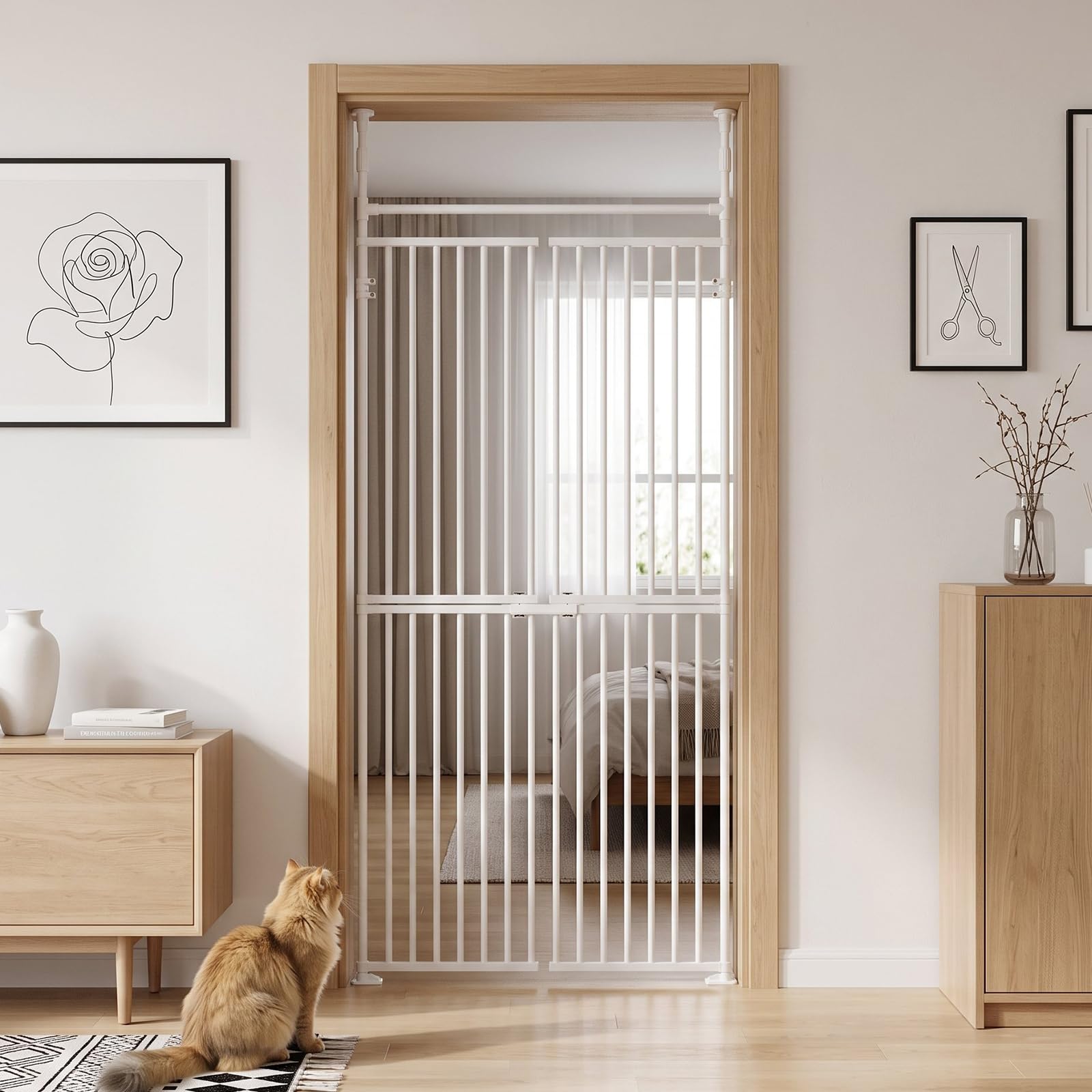 190cm Katzengitter Extra Hoch, 93-100cm Breites Türschutzgitter ohne Bohren | Türgitter Katze, Auszudehnbar Verstellbar Katzentür Gitter,Absperrgitter Hund, Überkletterschutz(L)