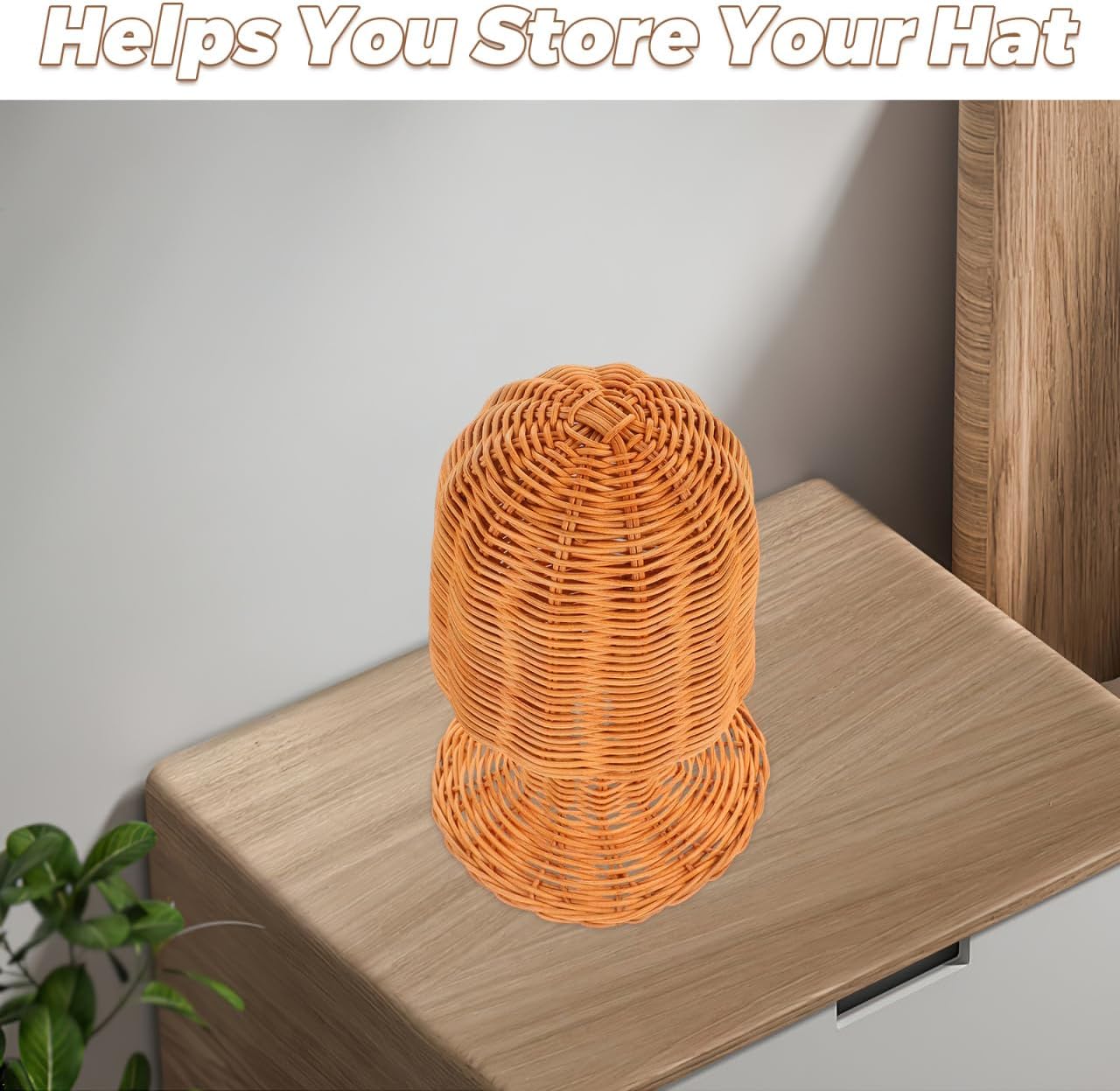 Cabilock Rattan Hat Display Stand 10.62 Inch Wicker Hat Holder for Cap and Wig Storage Decorative Rack for Home and Boutique