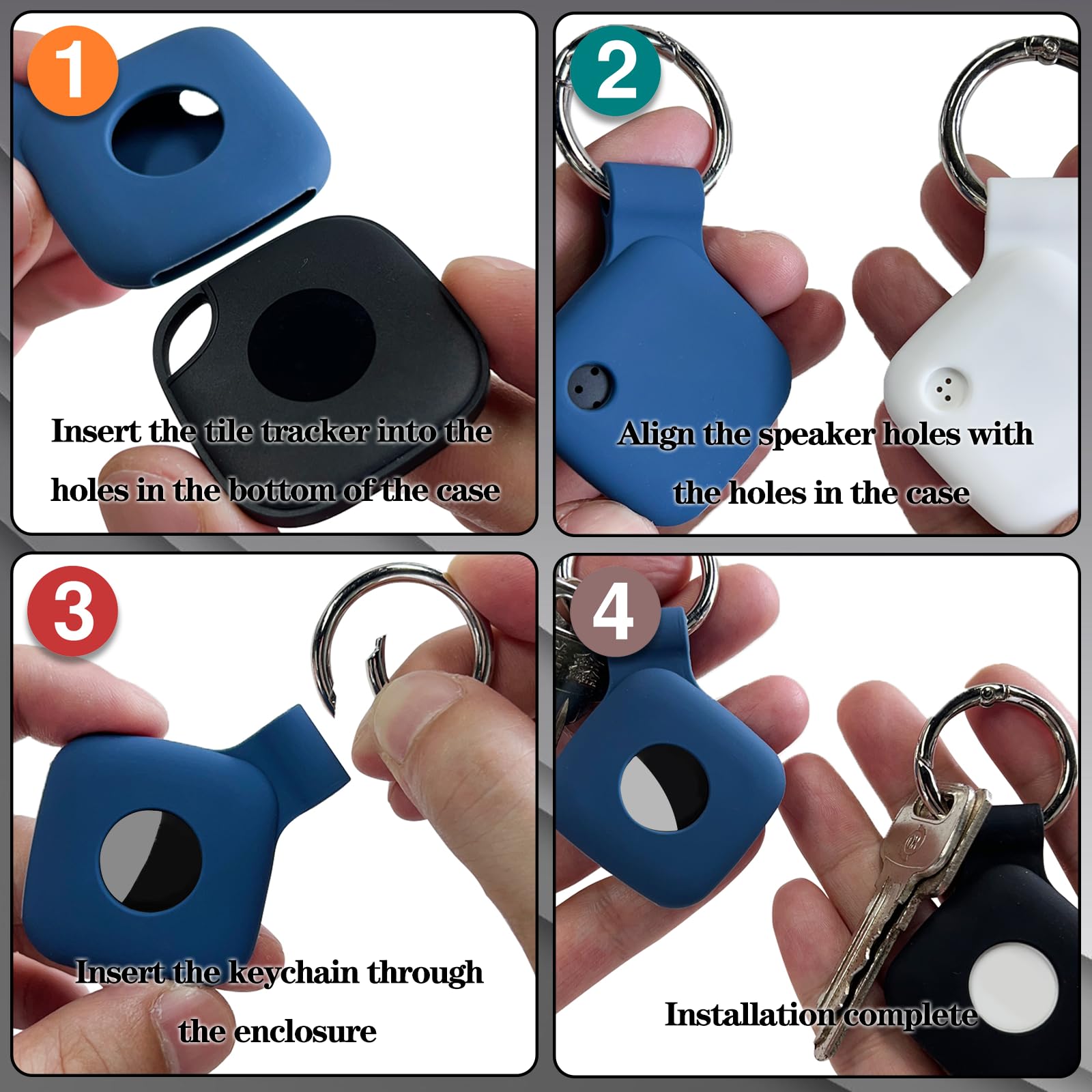 2 Pack Silicone Holder Case For Tile Pro 2024 Tracker - Blue Red Protective Cover With Keychain