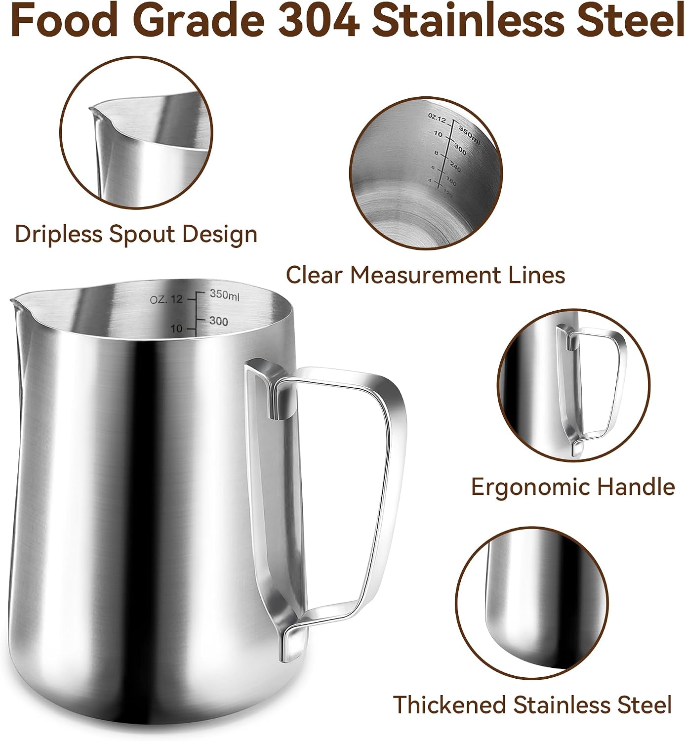 12oz Milk Frothing Pitcher, 304 Stainless Steel