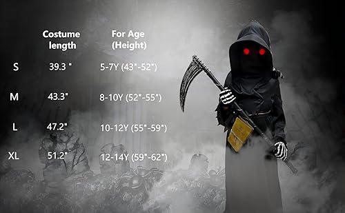 Miniatura 4 de longpo Disfraces de Halloween para niños, disfraz de la parca para niños, conjunto de fantasmas aterradores, cosplay, disfraz de fiesta de