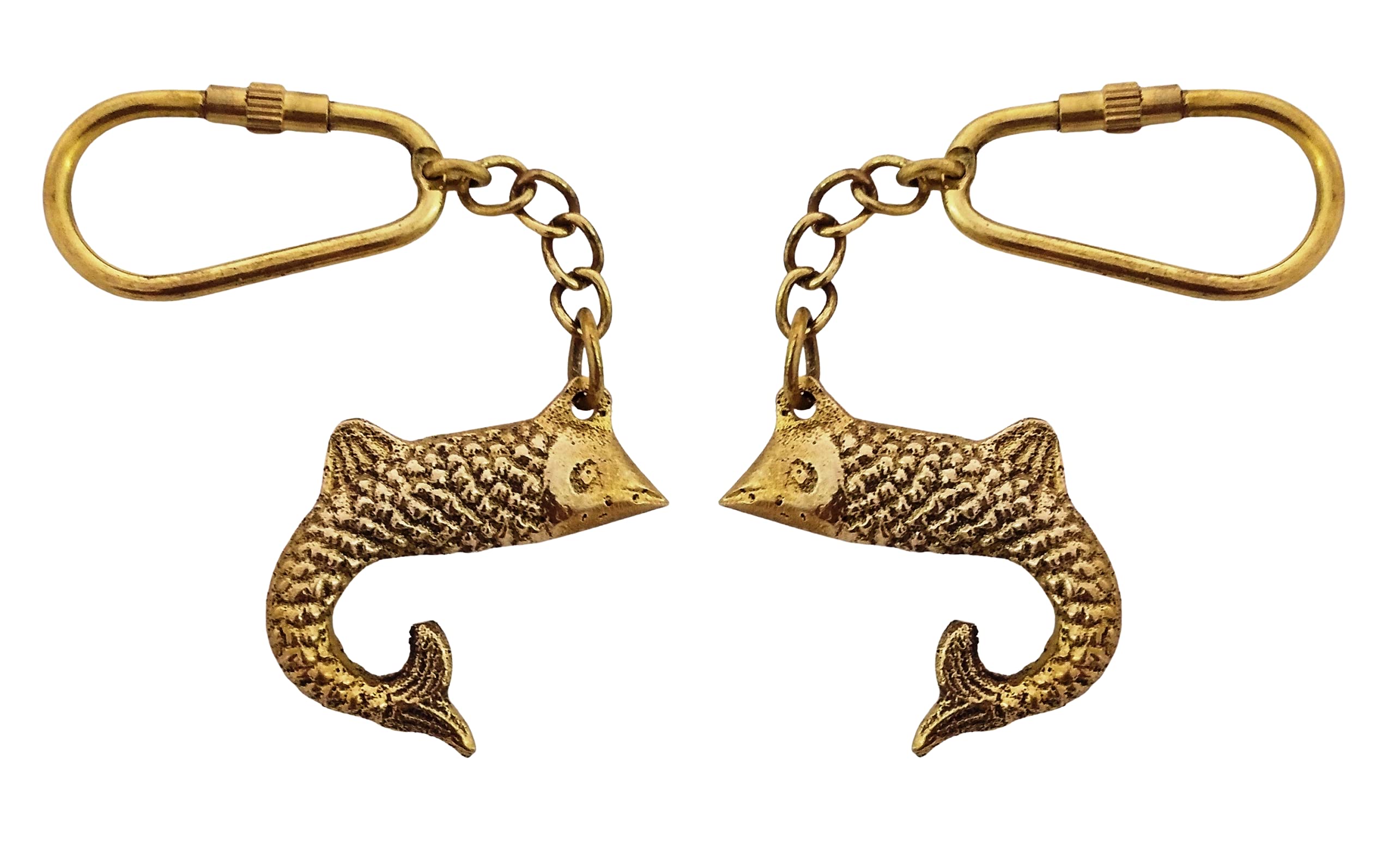 Gold Metal Nautical Brass Fish Keychain, Set of 2-image-36