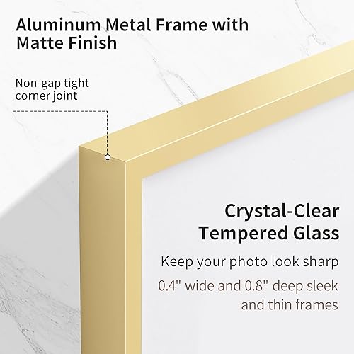 Miniatura 95 de Fun Memories Portarretratos de metal de 16 x 20 pulgadas con paspartú de 11 x 14 pulgadas, acabado de aluminio cepillado, parte delantera de vidrio
