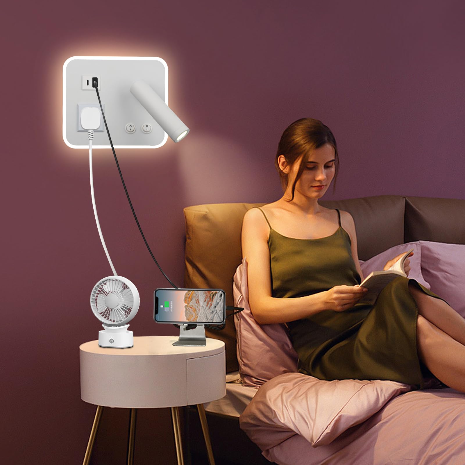 UKSUNVI LED Leeslamp Wandlamp USB Type-C Dubbele Laadpoort Schakelaar Verstelbare 12W LED Spotlight 3000K Wandlamp Aluminium Bed Roterende Lamp (Zwarte rechthoek UKSUNVI LED Leeslamp Wandlamp USB Type-C Dubbele Laadpoort Schakelaar Verstelbare 12W LED Spotlight 3000K Wandlamp Aluminium Bed Roterende Lamp (Zwarte rechthoek