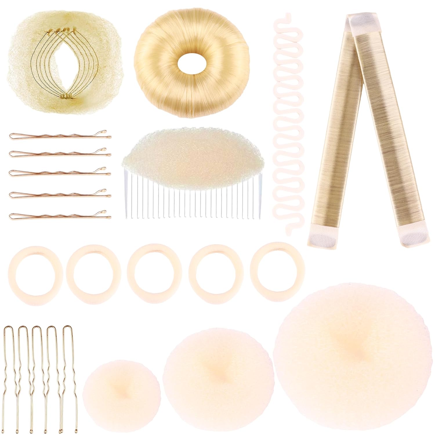 Blonde Sponge Volume Hair Bases Set Bump it Up Inserts Hair Styling Tools Bump Up Combs Clips Sponge Hair Bun Updo Accessories for Women Girl DIY Hairstyles Yellow (Blonde)